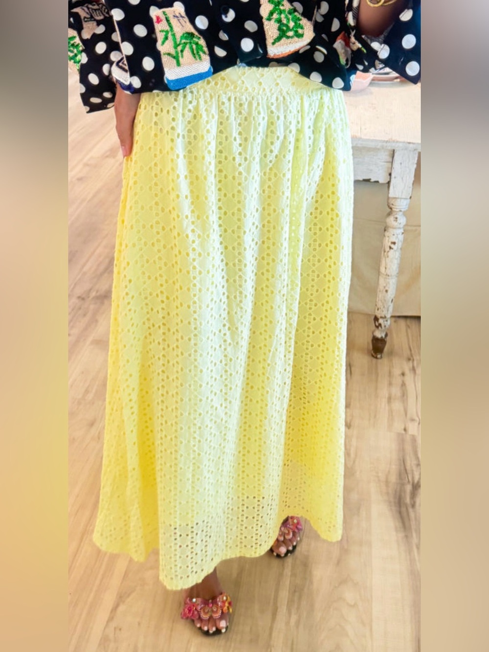 entro Yellow Eyelet Maxi Skirt